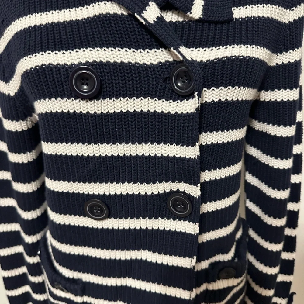 Jones New York Women's Striped Double Breasted Button Sweater Coat Jacket Size M